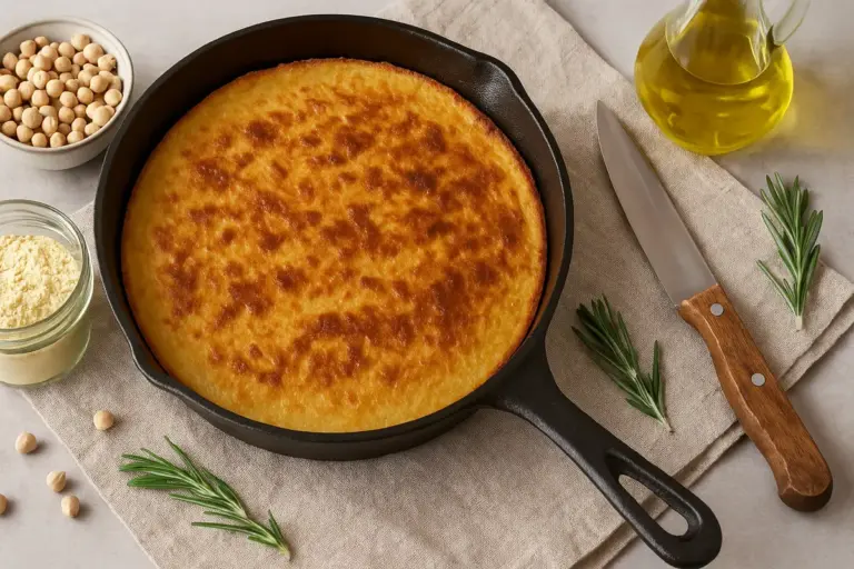 Ricetta facile della farinata di ceci: Ottieni la crosticina dorata senza forni professionali