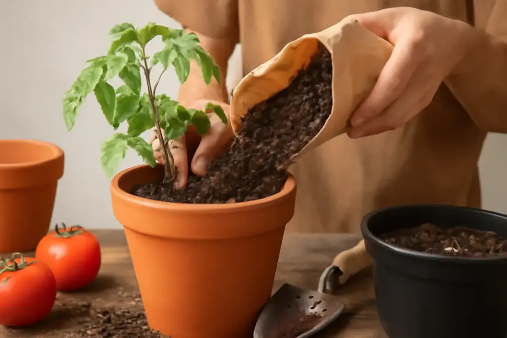 Terriccio per pomodori in vaso: il mix che evita ristagni e marciumi radicali